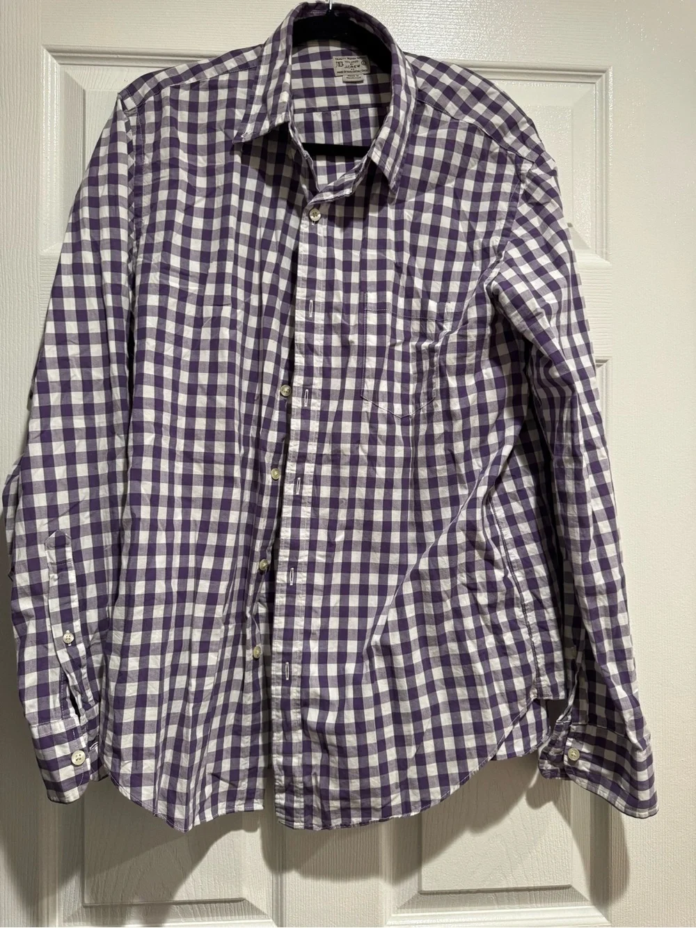 J. Crew Men Purple and White Gingham Button-Down Shirt Size Large